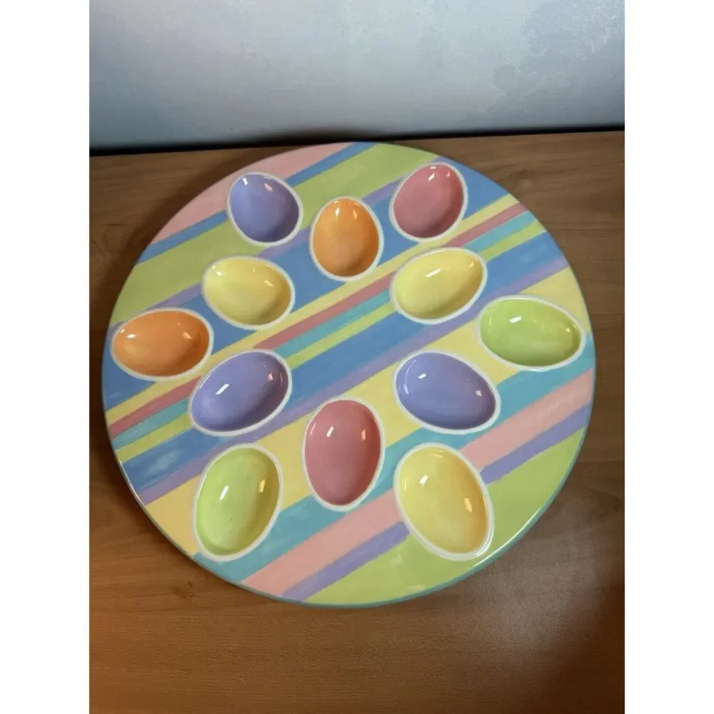 Blossoms & Blooms Easter Themed Deviled Egg Dish Vintage 12.5